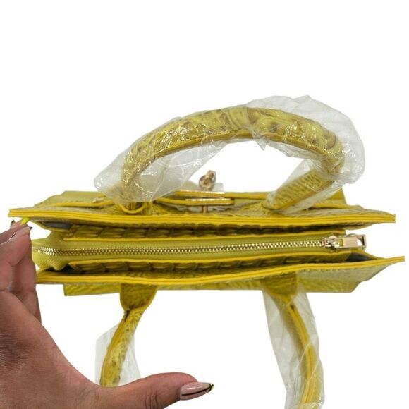 Yellow Croc Embossed Faux Leather Structured Satchel – Medium Top Handle Bag - Picture 5 of 17
